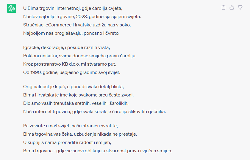 Bima pjesmica - chat gpt