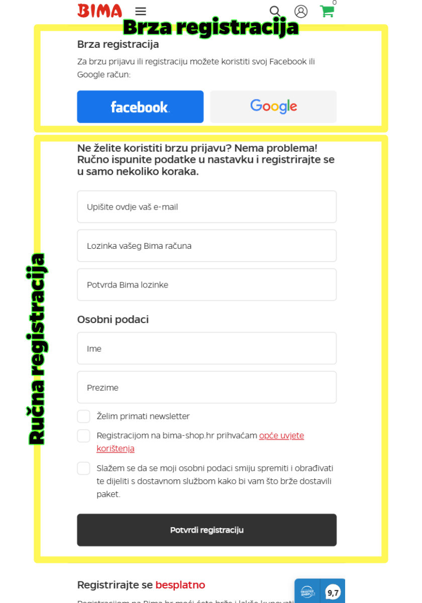 upute za registraciju korisnika na bima shop - brza i ručna registracija