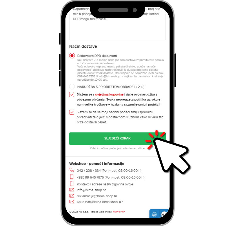 Bima checkout - SLJEDEĆI KORAK