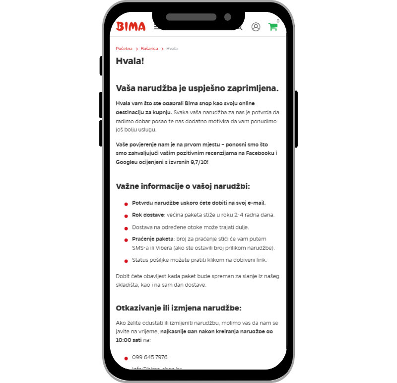 Bima - 4. korak checkouta - Hvala na narudžbi!