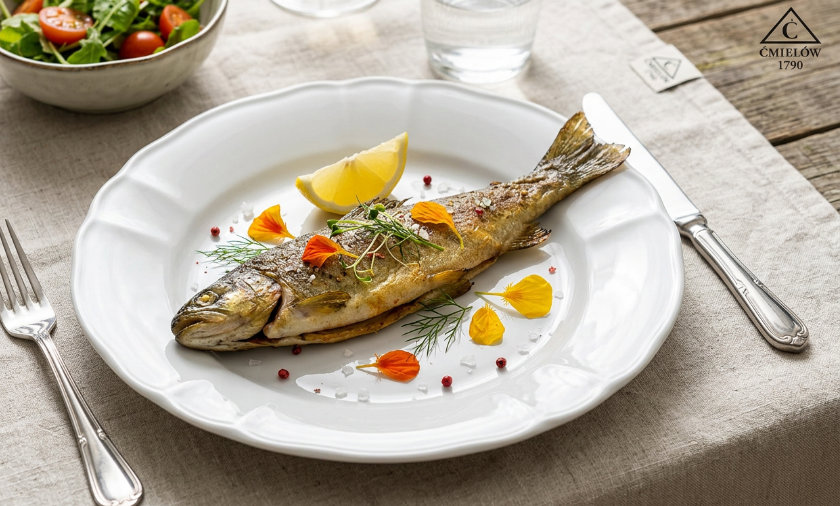 pastrva na porculanskim tanjurima