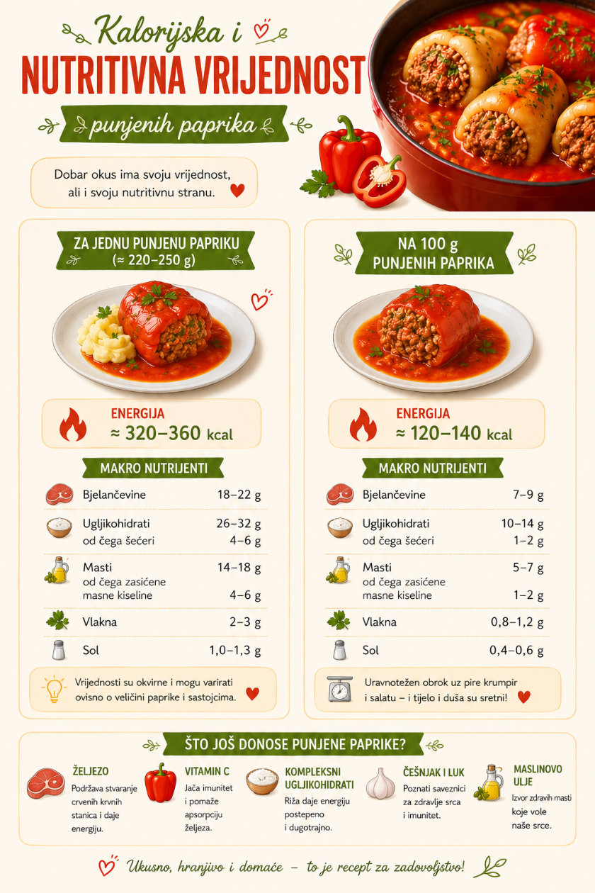 Kalorije i nutritivne vrijednosti punjenih paprika