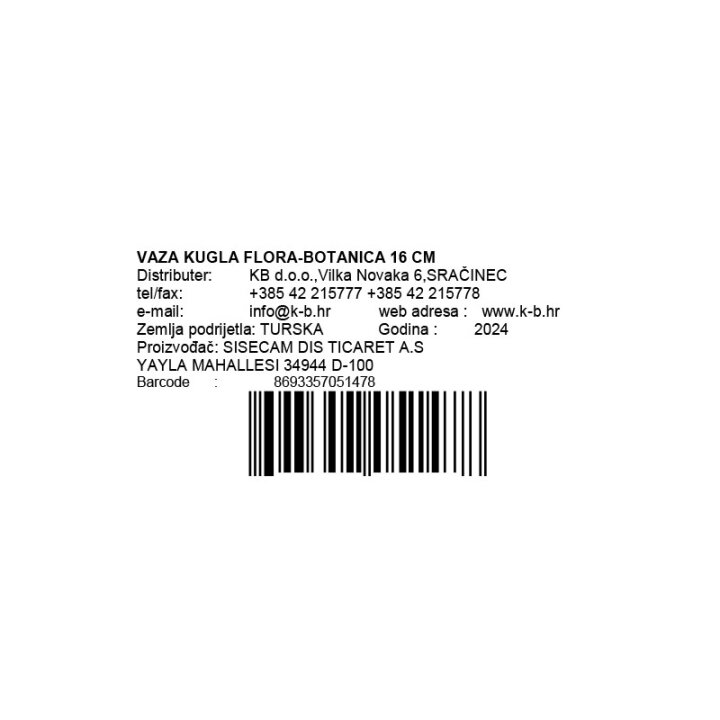 STAKLENA VAZA KUGLA FLORA - BOTANICA 16 CM