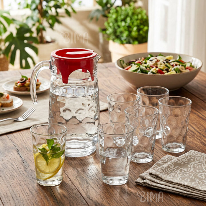VRČ ZA VODU I ČAŠE SPACE SET ZA SOK 7 DIJELNI 1650 ML + 208 ML