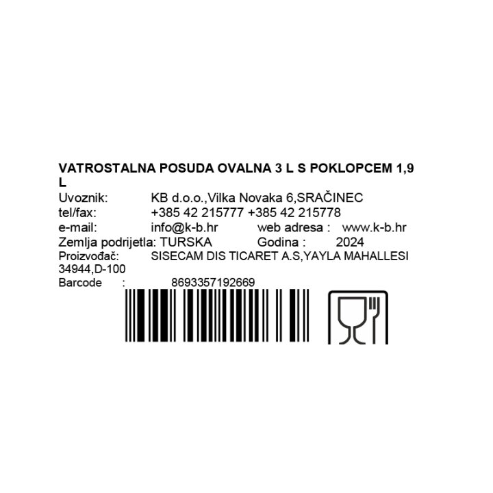 VATROSTALNA POSUDA OVALNA 3 L S POKLOPCEM 1,9 L 34x20x15cm