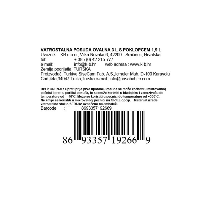VATROSTALNA POSUDA OVALNA 3 L S POKLOPCEM 1,9 L 34x20x15cm