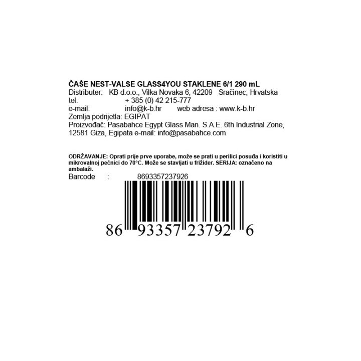 ČAŠE NEST-VALSE GLASS4YOU STAKLENE 6/1 290 mL