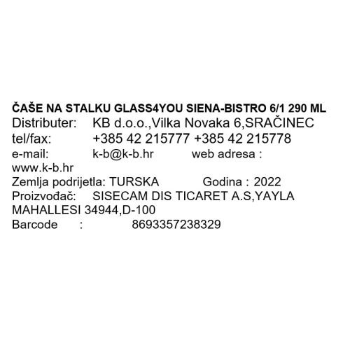 ČAŠE NA STALKU GLASS4YOU SIENA-BISTRO SET 6/1 290 ML