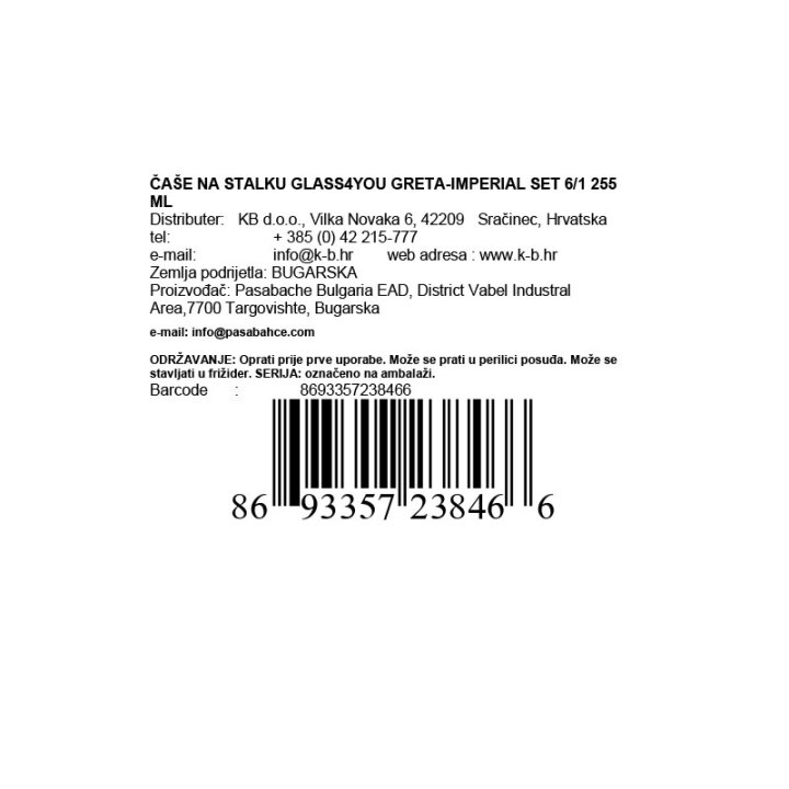 ČAŠE NA STALKU GLASS4YOU GRETA-IMPERIAL SET 6/1 255 ML