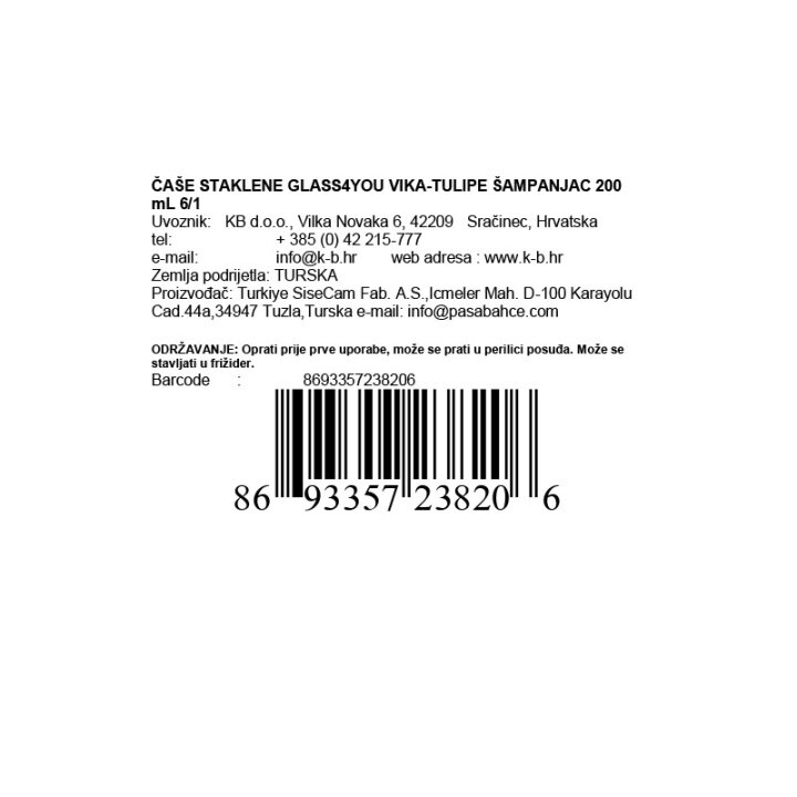 ČAŠE STAKLENE GLASS4YOU TULIPE-VIKA ŠAMPANJAC 200 mL 6/1