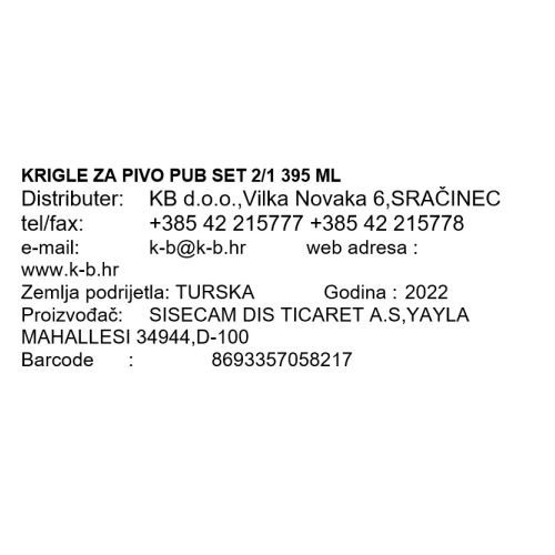 KRIGLE ZA PIVO STAKLENE PUB SET 2/1 395 mL