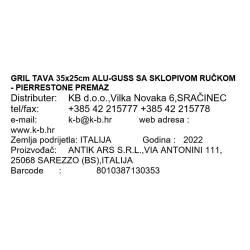 GRIL TAVA 35x25cm ALU-GUSS SA SKLOP.RUČKOM - PIERRESTONE PREMAZ