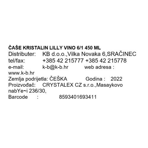 ČAŠE ZA CRNO VINO 6/1 450 ML LILLY KRISTALIN