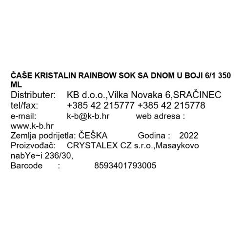 ČAŠE ZA  SOK KRISTALIN 6/1 350 ML RAINBOW