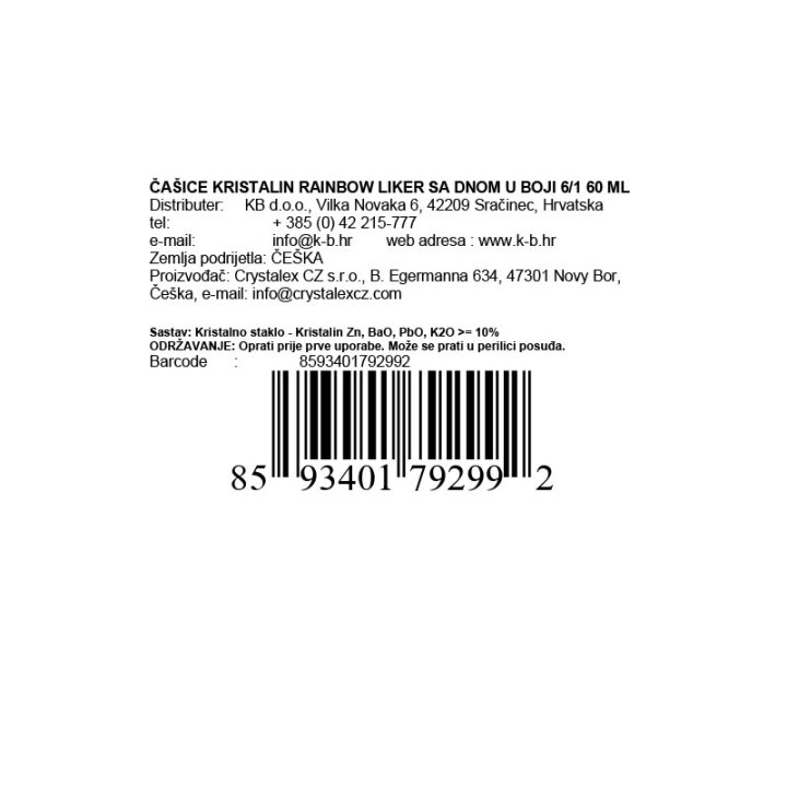 ČAŠICE KRISTALIN LIKER 6/1 60ml RAINBOW