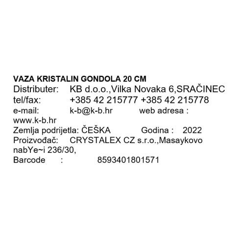 VAZA KRISTALIN 20cm GONDOLA