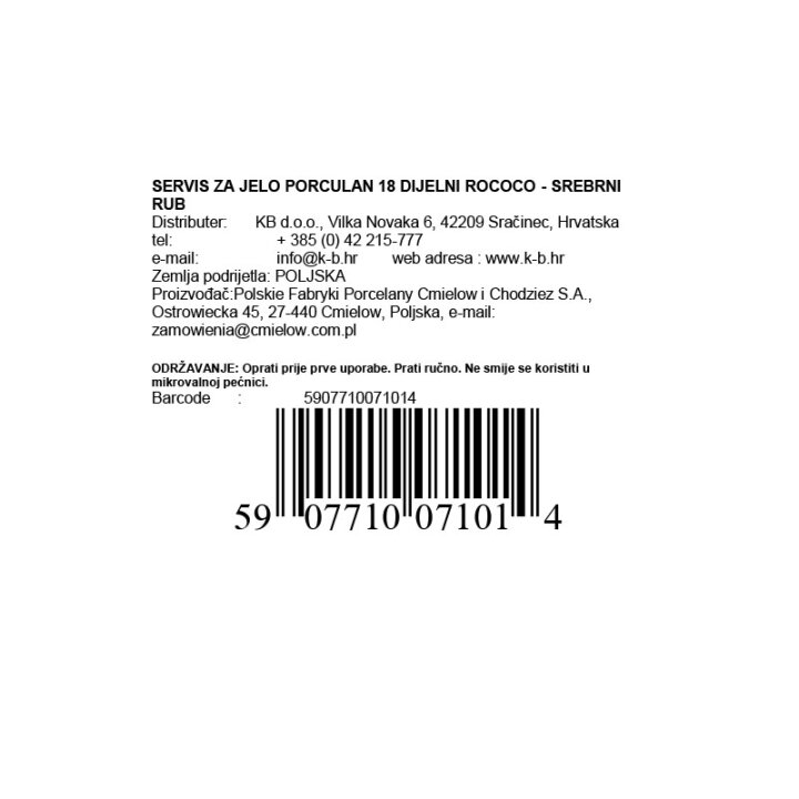 SERVIS ZA JELO PORCULAN 18/1 SREBRNI RUB ROCOCO
