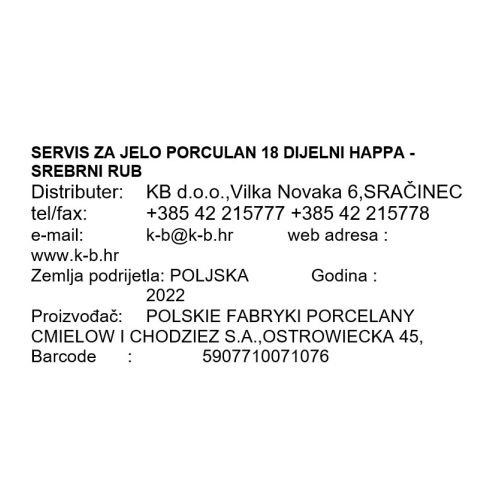 SERVIS ZA JELO PORCULAN 18/1 SREBRNI RUB HAPPA