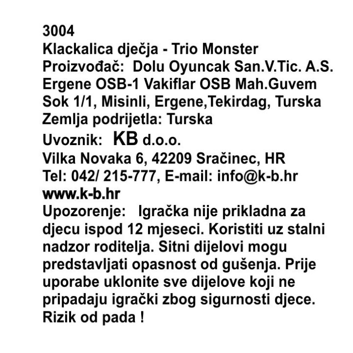KLACKALICA ZA DVORIŠTE TRIO MONSTER 36x102,5x43 CM