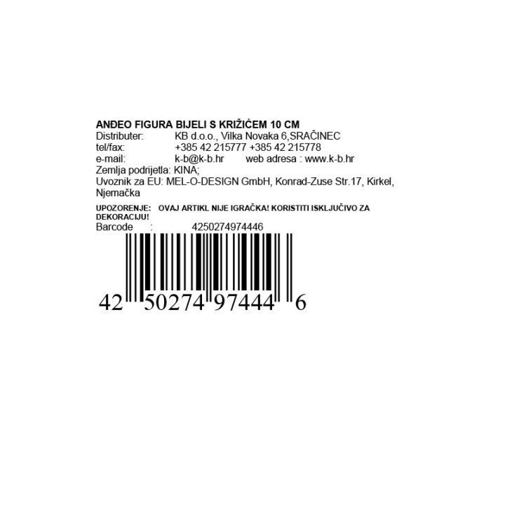 ANĐEO FIGURA BIJELI S KRIŽIĆEM 10 CM