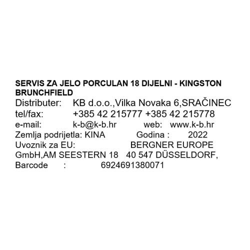 SERVIS ZA JELO PORCULAN 18 DIJELNI - KINGSTON BRUNCHFIELD