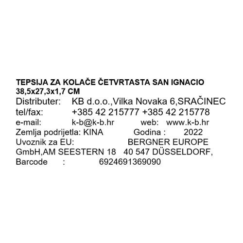 TEPSIJA ZA KOLAČE ČETVRTASTA SAN IGNACIO 38,5x27,3x1,7 CM