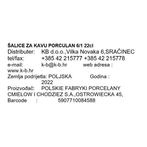 ŠALICE ZA KAVU PORCULAN 6/1 220 ML