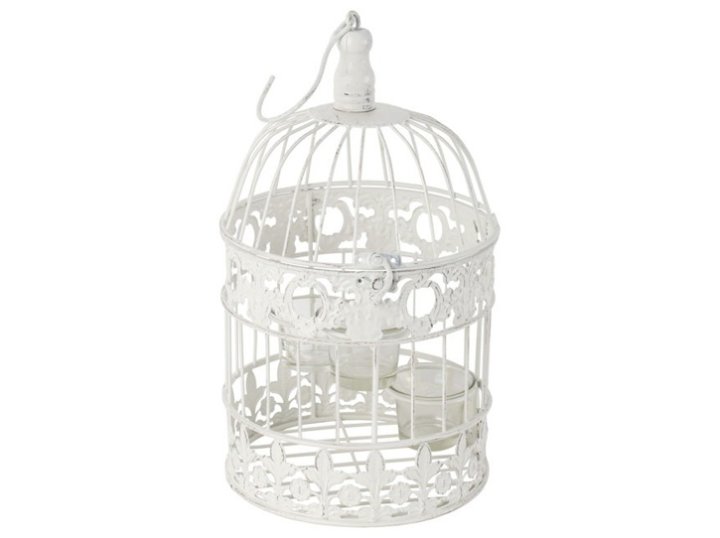 SVIJEĆNJAK KAVEZ ZA PTICE METALNI 32x19 CM ANTIK BIJELI IVORY