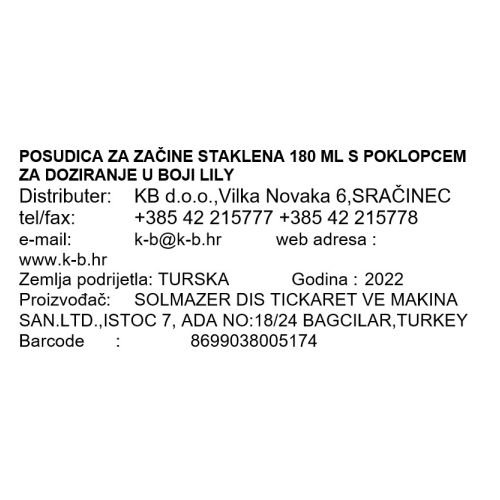 POSUDICA ZA ZAČINE STAKLENA 180 ML S POKLOPCEM ZA DOZIRANJE U BOJI LILY