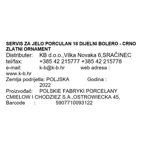 SET TANJURA ZA JELO PORCULAN 18 DIJELNI BOLERO - CRNO ZLATNI ORNAMENT
