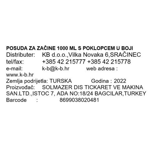 POSUDA ZA ZAČINE 1000 ML S POKLOPCEM U BOJI