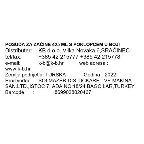 POSUDA ZA ZAČINE 425 ML S POKLOPCEM U BOJI