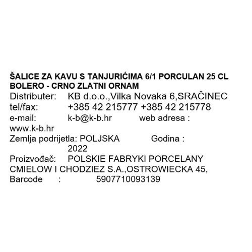 ŠALICE ZA KAVU S TANJURIĆIMA, SET 6/1 PORCULAN 250 ML BOLERO