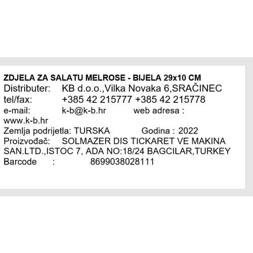 ZDJELA ZA SALATU MELROSE - BIJELA 29x10 CM