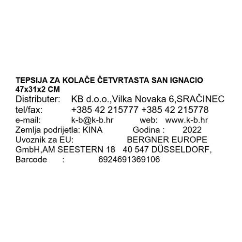 TEPSIJA ZA KOLAČE ČETVRTASTA SAN IGNACIO 47x31x2 CM