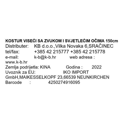 KOSTUR VISEĆI SA ZVUKOM I SVJETLEĆIM OČIMA 150cm