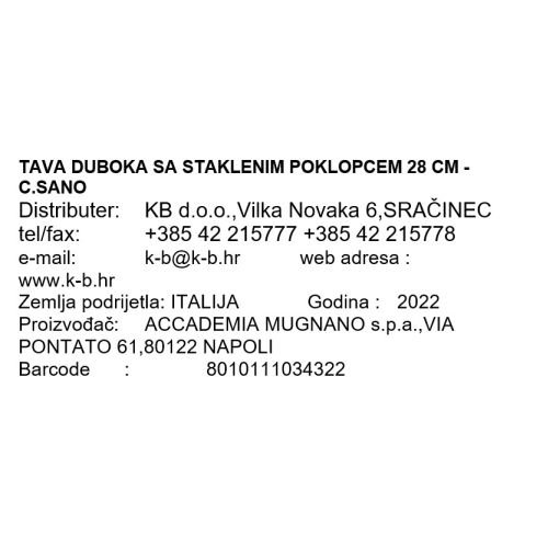 TAVA DUBOKA SA STAKLENIM POKLOPCEM 28 CM - C.SANO