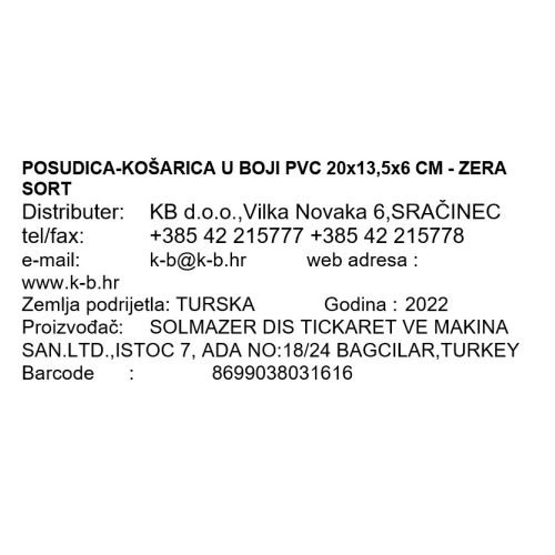 POSUDICA-KOŠARICA U BOJI PVC 20x13,5x6 CM - ZERA