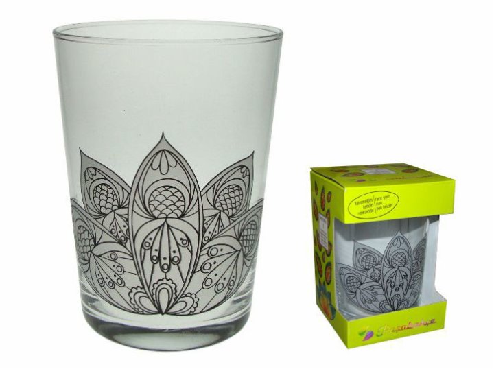 ČAŠA S UZORKOM ZA BOJANJE MANDALA 510 ML - cvijet
