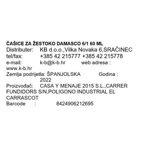 ČAŠICE DAMASCO ZA ŽESTOKO 6/1 60 ML