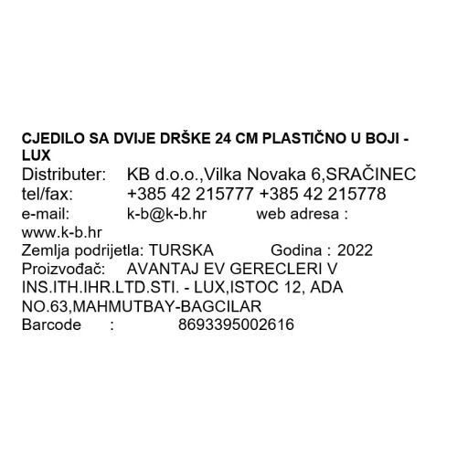 CJEDILO SA DVIJE DRŠKE 24 CM PLASTIČNO U BOJI - LUX