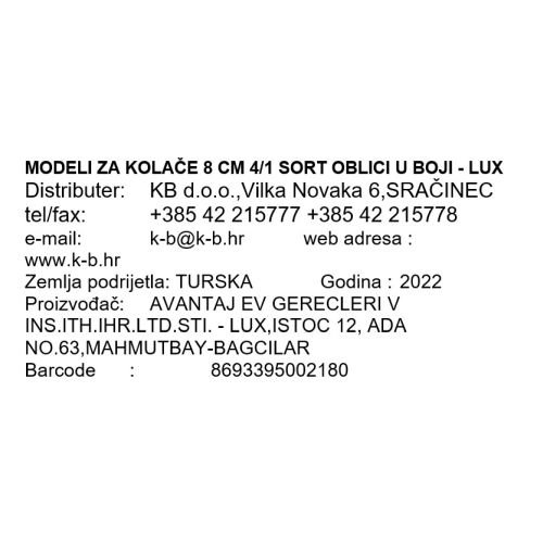 MODELI ZA KOLAČE 8 CM 4/1 OBLICI U BOJI - LUX