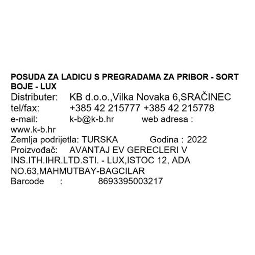 POSUDA ZA LADICU S PREGRADA ZA PRIBOR U BOJI - LUX