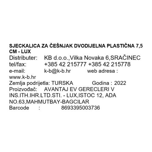 SJECKALICA ZA ČEŠNJAK DVODJELNA PLASTIČNA 7,5 CM - LUX