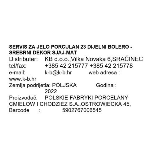 SERVIS ZA JELO PORCULAN 23 DIJELNI BOLERO - SREBRNI DEKOR SJAJ-MAT