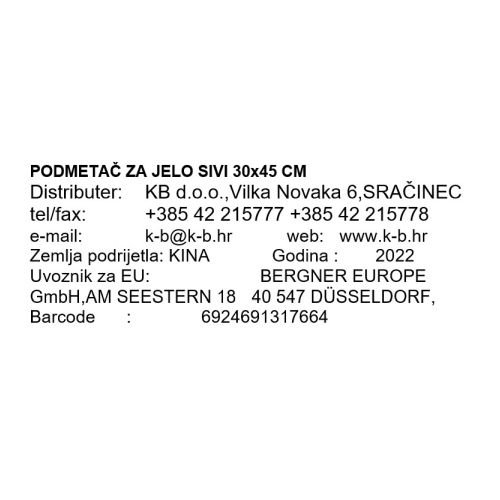 PODMETAČ ZA JELO SIVI 30x45 CM