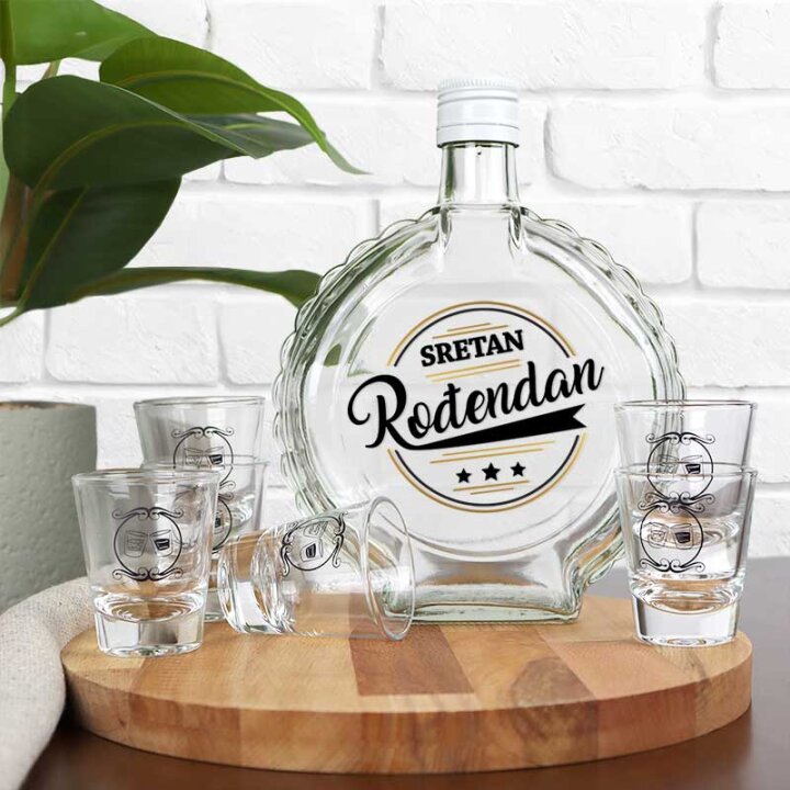 SET ZA LIKER S TISKOM Sretan rođendan ČUTURA 0,7L I ČAŠICE 6/1 U POKLON KUTIJI