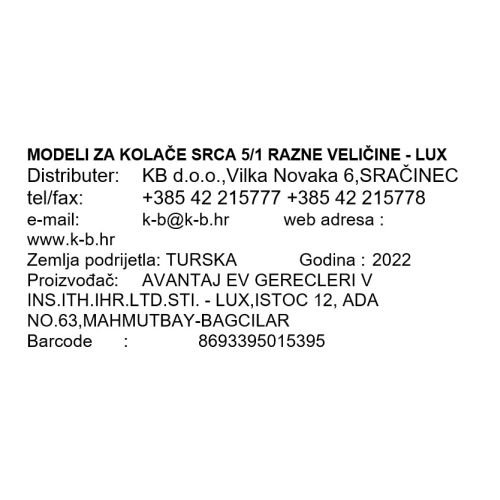 MODELI ZA KOLAČE SRCA 5/1 RAZNE VELIČINE - LUX