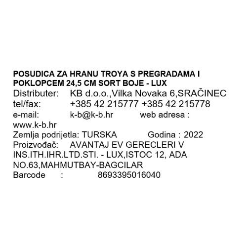 POSUDICA ZA HRANU TROYA S PREGRADAMA I POKLOPCEM 24,5 CM SORT BOJE - LUX