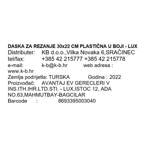 DASKA ZA REZANJE 30x22 CM PLASTIČNA U BOJI - LUX